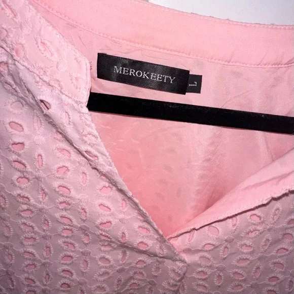 Merokety Pink Eyelet Dress Large - Picture 3 of 8